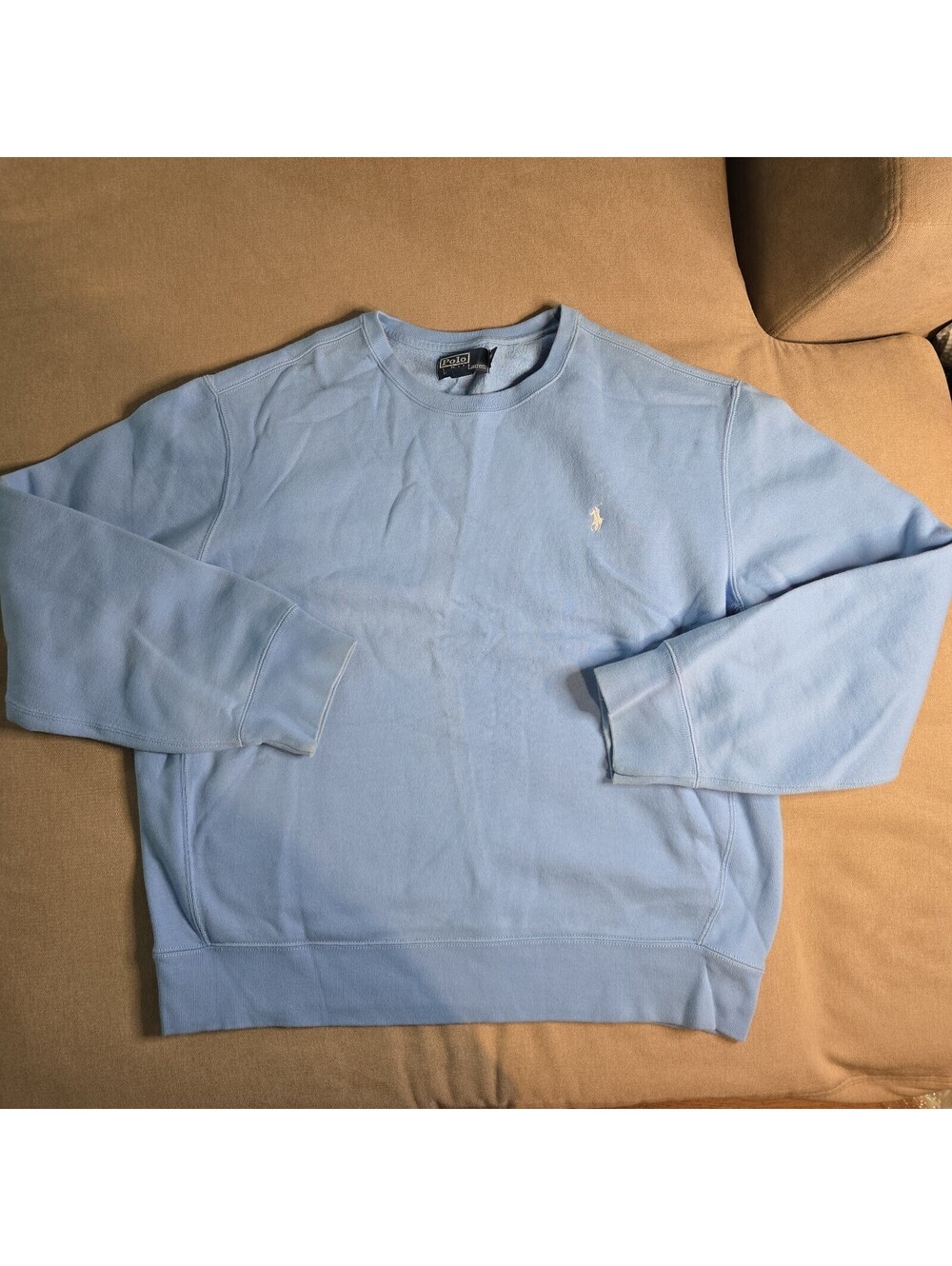 Vintage Polo Ralph Lauren Men's XXL Light Blue Sweater With Cotton Side Panels